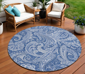 Homeroots 3' Stylish Green And Ivory Paisley Washable Area Rug For Indoor And Outdoor Spaces, Durable Design 8' Round Polyester 580186
