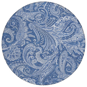 HomeRoots 5' Navy and Denim Blue Paisley Area Rug - Durable, Washable, Stylish for Indoor and Outdoor Spaces 8' Round 580186