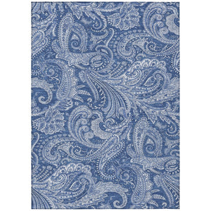 HomeRoots 5' Navy and Denim Blue Paisley Area Rug - Durable, Washable, Stylish for Indoor and Outdoor Spaces 8' X 10' 580187