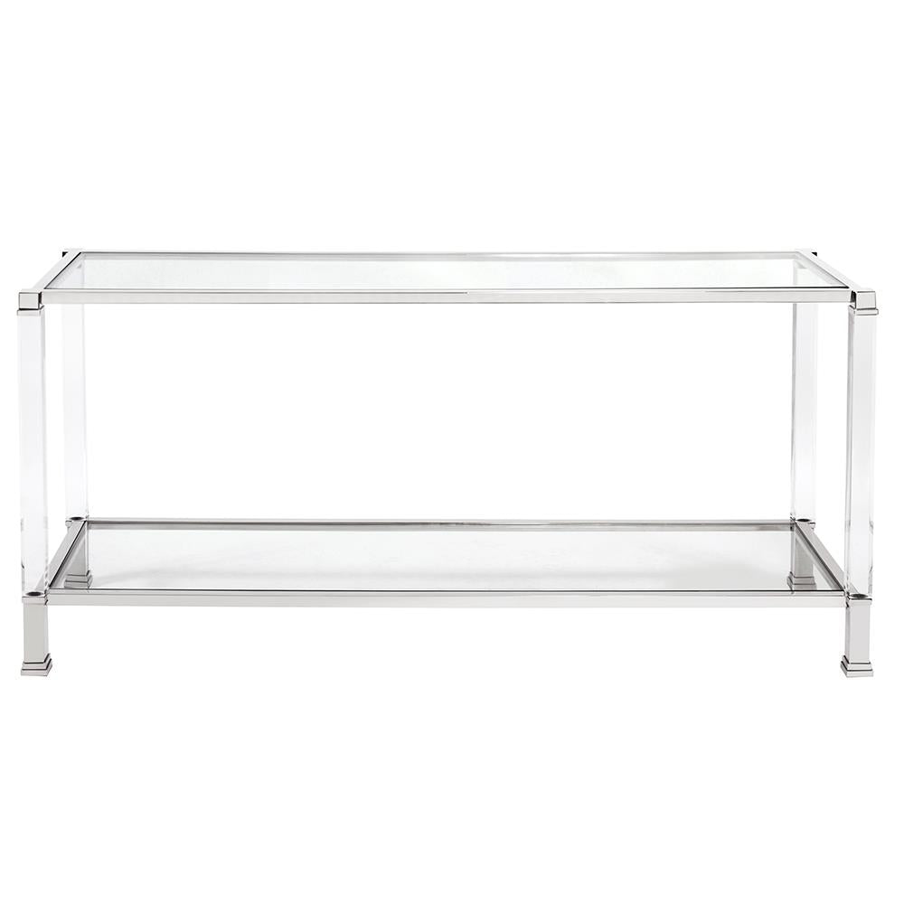 Howard Elliott Clare Console Table - Stunning Mixed Materials With Acrylic Legs & Glass Surface For Modern Elegance Silver Stainless Steel ,Acrylic ,Glass 58019-howard-elliott