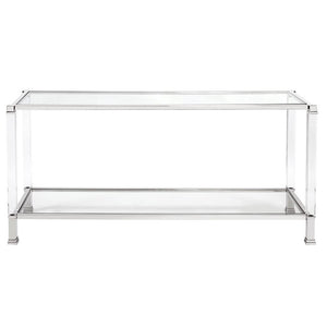 Howard Elliott Clare Console Table - Stunning Mixed Materials With Acrylic Legs & Glass Surface For Modern Elegance Silver Stainless Steel ,Acrylic ,Glass 58019-howard-elliott