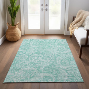Homeroots 3' Stylish Green And Ivory Paisley Washable Area Rug For Indoor And Outdoor Spaces, Durable Design 3' X 5' Polyester 580190