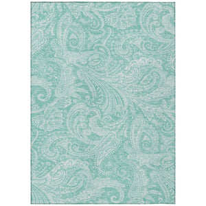 HomeRoots 5' Teal Blue and Ivory Paisley Area Rug – Durable, Washable Design for Indoor and Outdoor Spaces 5' X 8' 580191