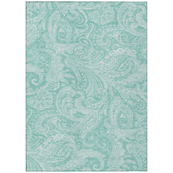 HomeRoots 5' Teal Blue and Ivory Paisley Area Rug – Durable, Washable Design for Indoor and Outdoor Spaces 5' X 8' 580191