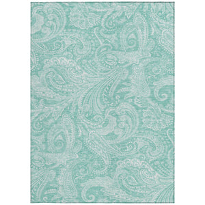 Homeroots 3' Stylish Green And Ivory Paisley Washable Area Rug For Indoor And Outdoor Spaces, Durable Design 5' X 8' Polyester 580191