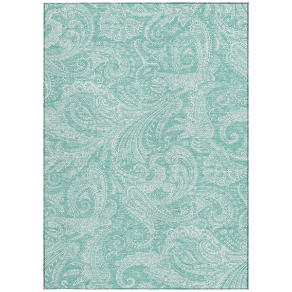Homeroots 3' Stylish Green And Ivory Paisley Washable Area Rug For Indoor And Outdoor Spaces, Durable Design 5' X 8' Polyester 580191