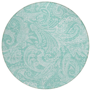 HomeRoots 5' Teal Blue and Ivory Paisley Area Rug – Durable, Washable Design for Indoor and Outdoor Spaces 8' Round 580192