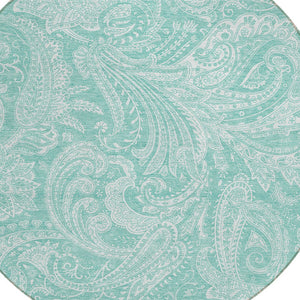 Homeroots 3' Stylish Green And Ivory Paisley Washable Area Rug For Indoor And Outdoor Spaces, Durable Design 8' Round Polyester 580192