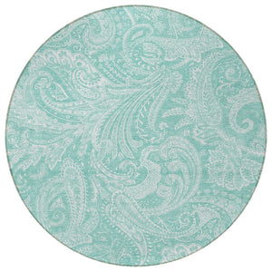 Homeroots 3' Stylish Green And Ivory Paisley Washable Area Rug For Indoor And Outdoor Spaces, Durable Design 8' Round Polyester 580192