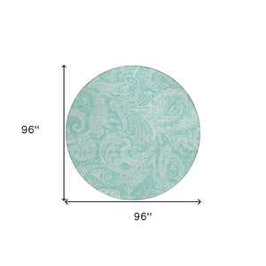 HomeRoots 5' Teal Blue and Ivory Paisley Area Rug – Durable, Washable Design for Indoor and Outdoor Spaces 8' Round 580192