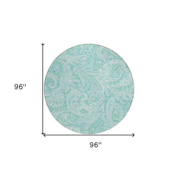 HomeRoots 5' Teal Blue and Ivory Paisley Area Rug – Durable, Washable Design for Indoor and Outdoor Spaces 8' Round 580192
