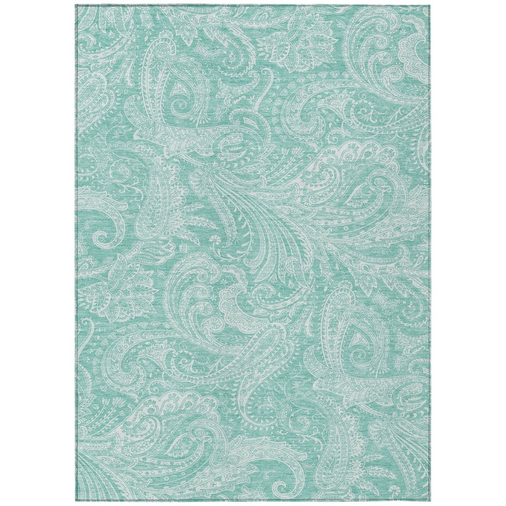 HomeRoots 9' Teal Blue and Ivory Paisley Area Rug - Durable, Stain-Resistant Design for Indoor and Outdoor Use 9' X 12' 580194