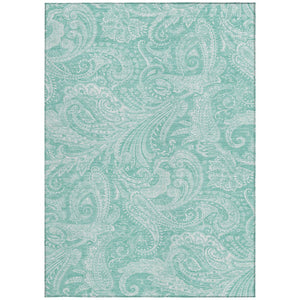 Homeroots 3' Stylish Green And Ivory Paisley Washable Area Rug For Indoor And Outdoor Spaces, Durable Design 9' X 12' Polyester 580194