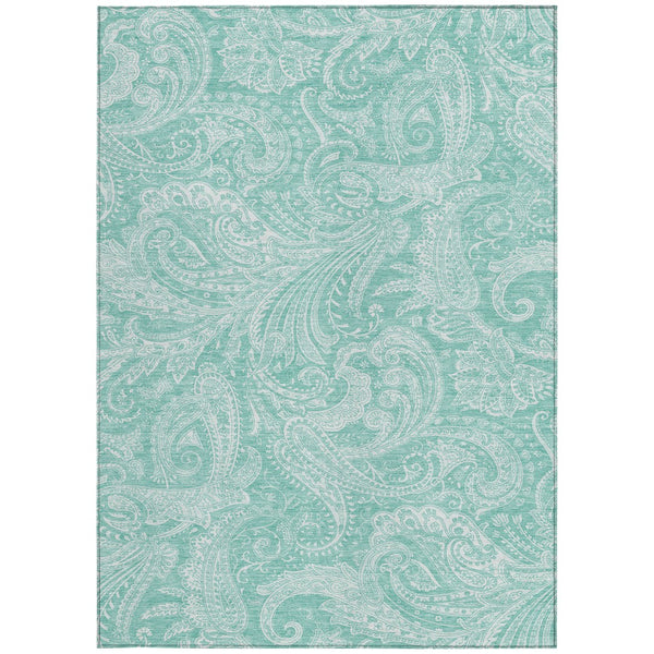 Homeroots 3' Stylish Green And Ivory Paisley Washable Area Rug For Indoor And Outdoor Spaces, Durable Design 9' X 12' Polyester 580194