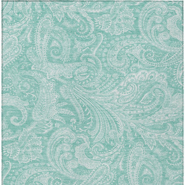 Homeroots 3' Stylish Green And Ivory Paisley Washable Area Rug For Indoor And Outdoor Spaces, Durable Design 10' X 14' Polyester 580195