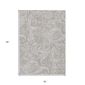 Homeroots 3' Stylish Green And Ivory Paisley Washable Area Rug For Indoor And Outdoor Spaces, Durable Design 5' X 8' Polyester 580197