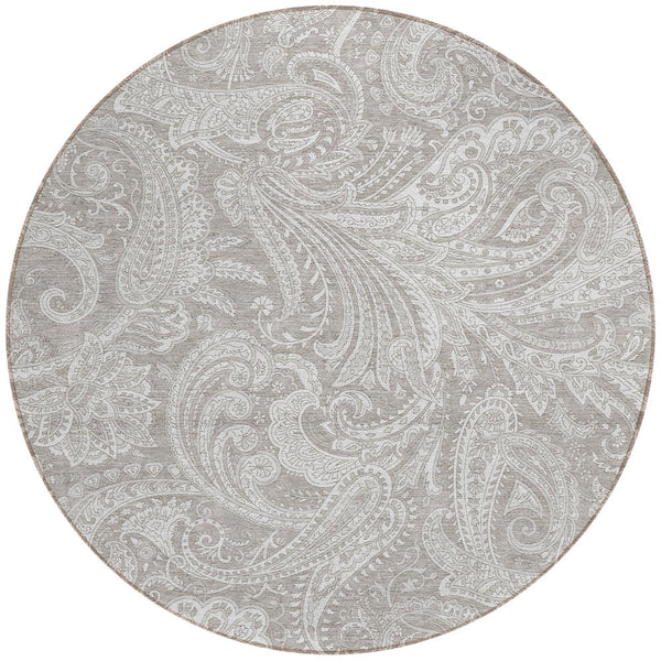 Homeroots 3' Stylish Green And Ivory Paisley Washable Area Rug For Indoor And Outdoor Spaces, Durable Design 8' Round Polyester 580198
