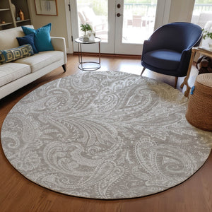 Homeroots 3' Stylish Green And Ivory Paisley Washable Area Rug For Indoor And Outdoor Spaces, Durable Design 8' Round Polyester 580198