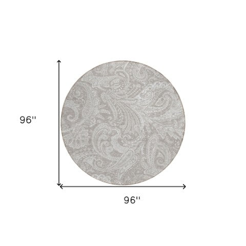 Homeroots 3' Stylish Green And Ivory Paisley Washable Area Rug For Indoor And Outdoor Spaces, Durable Design 8' Round Polyester 580198