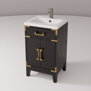 English Elm Black Oak Single Bath Vanity 20" W X 18" D With Acrylic Top, Faucet & Soft-Close Storage Cabinet B2731P260889