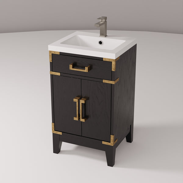 English Elm Black Oak Single Bath Vanity 20" W X 18" D With Acrylic Top, Faucet & Soft-Close Storage Cabinet B2731P260889