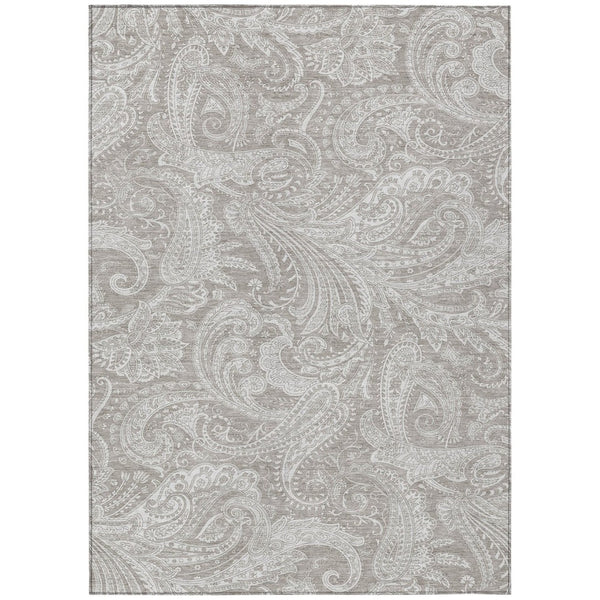 HomeRoots 9' Durable Taupe Beige and Ivory Paisley Washable Area Rug for Indoor and Outdoor Elegance 9' X 12' 580200