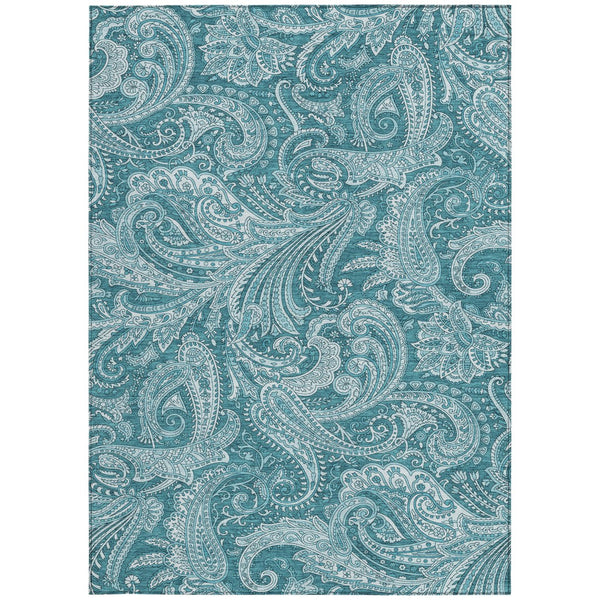 Homeroots 3' Stylish Green And Ivory Paisley Washable Area Rug For Indoor And Outdoor Spaces, Durable Design 3' X 5' Polyester 580202