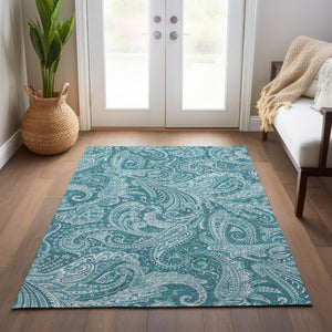 Homeroots 3' Stylish Green And Ivory Paisley Washable Area Rug For Indoor And Outdoor Spaces, Durable Design 3' X 5' Polyester 580202