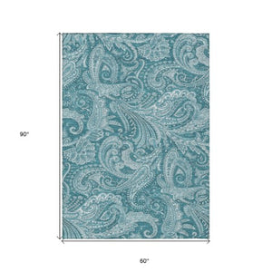 Homeroots 3' Stylish Green And Ivory Paisley Washable Area Rug For Indoor And Outdoor Spaces, Durable Design 5' X 8' Polyester 580203