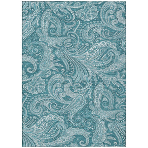 HomeRoots 5' Turquoise and Ivory Paisley Area Rug – Durable, Washable Design for Indoor and Outdoor Spaces 5' X 8' 580203