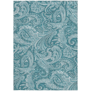 Homeroots 3' Stylish Green And Ivory Paisley Washable Area Rug For Indoor And Outdoor Spaces, Durable Design 5' X 8' Polyester 580203