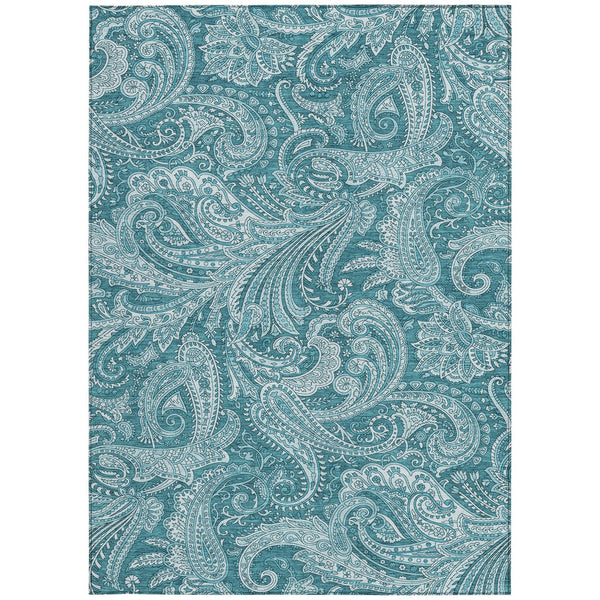Homeroots 3' Stylish Green And Ivory Paisley Washable Area Rug For Indoor And Outdoor Spaces, Durable Design 5' X 8' Polyester 580203