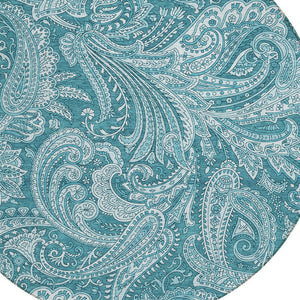 Homeroots 3' Stylish Green And Ivory Paisley Washable Area Rug For Indoor And Outdoor Spaces, Durable Design 8' Round Polyester 580204