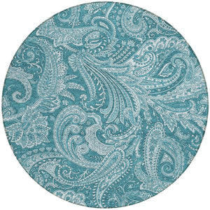 Homeroots 3' Stylish Green And Ivory Paisley Washable Area Rug For Indoor And Outdoor Spaces, Durable Design 8' Round Polyester 580204