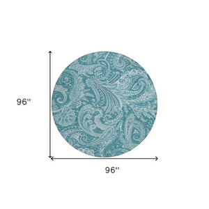 Homeroots 3' Stylish Green And Ivory Paisley Washable Area Rug For Indoor And Outdoor Spaces, Durable Design 8' Round Polyester 580204