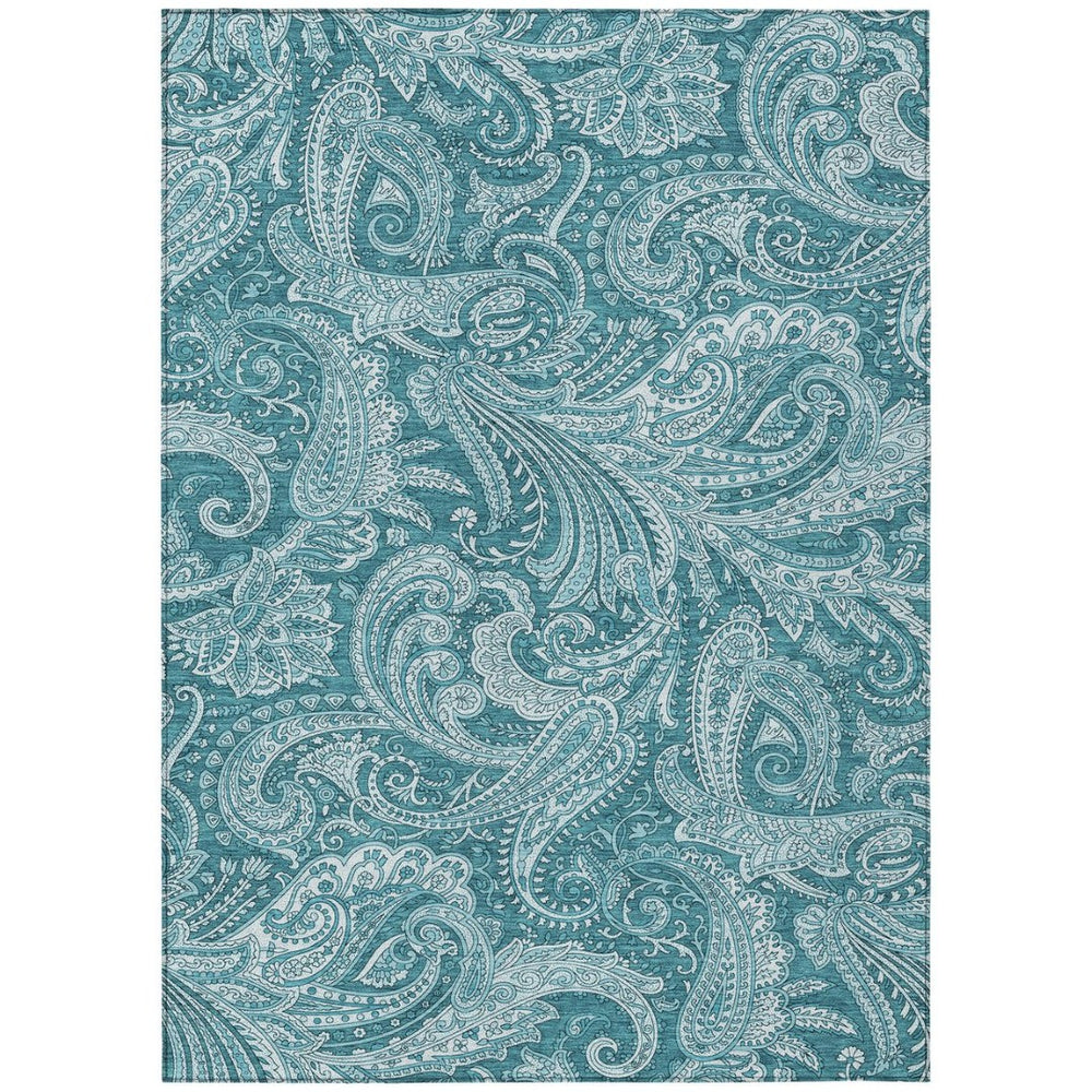 HomeRoots 9' Turquoise and Ivory Paisley Area Rug - Durable, Washable Design for Indoor and Outdoor Spaces 9' X 12' 580206