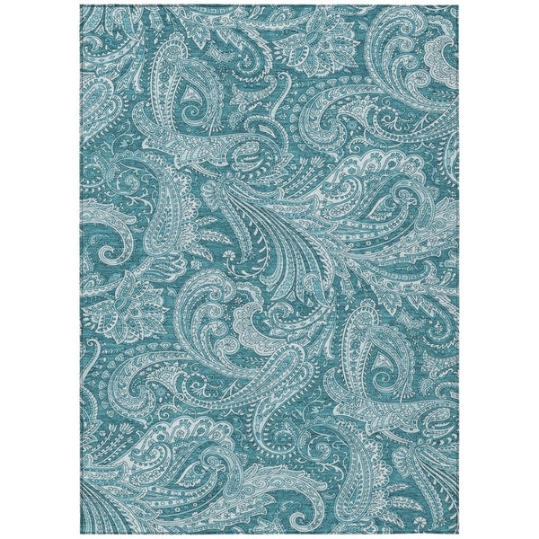 HomeRoots 9' Turquoise and Ivory Paisley Area Rug - Durable, Washable Design for Indoor and Outdoor Spaces 9' X 12' 580206