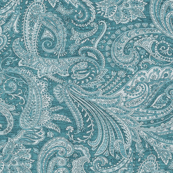 Homeroots 3' Stylish Green And Ivory Paisley Washable Area Rug For Indoor And Outdoor Spaces, Durable Design 9' X 12' Polyester 580206