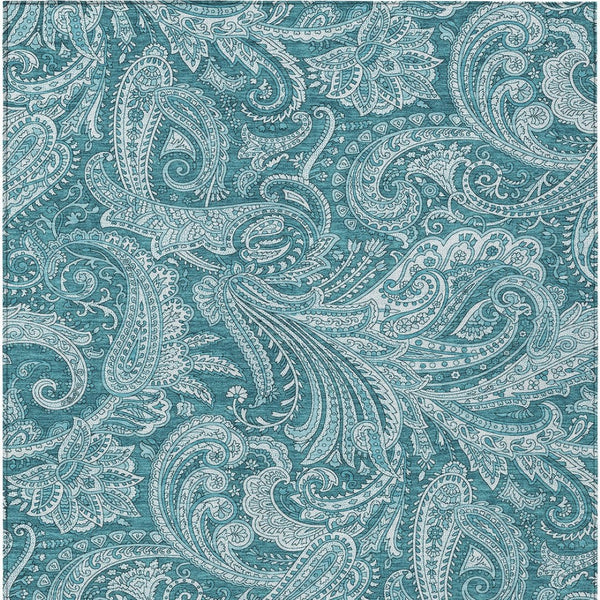 Homeroots 3' Stylish Green And Ivory Paisley Washable Area Rug For Indoor And Outdoor Spaces, Durable Design 10' X 14' Polyester 580207