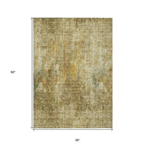 Homeroots 3' Brown Beige And Gold Abstract Washable Area Rug For Indoor And Outdoor Spaces, Durable Design 3' X 5' Polyester 580208