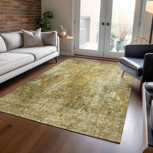 Homeroots 3' Brown Beige And Gold Abstract Washable Area Rug For Indoor And Outdoor Spaces, Durable Design 3' X 5' Polyester 580208