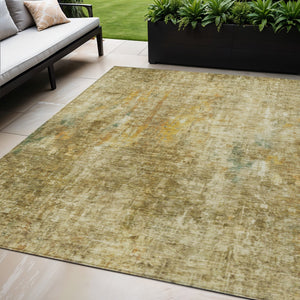 Homeroots 3' Brown Beige And Gold Abstract Washable Area Rug For Indoor And Outdoor Spaces, Durable Design 5' X 8' Polyester 580209
