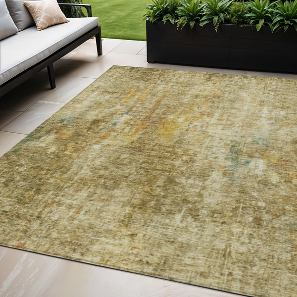 Homeroots 3' Brown Beige And Gold Abstract Washable Area Rug For Indoor And Outdoor Spaces, Durable Design 5' X 8' Polyester 580209