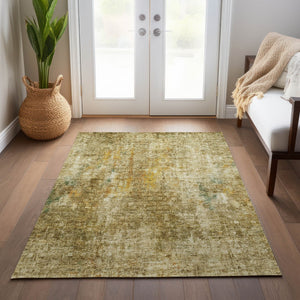 Homeroots 3' Brown Beige And Gold Abstract Washable Area Rug For Indoor And Outdoor Spaces, Durable Design 5' X 8' Polyester 580209