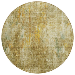 HomeRoots 5' Abstract Washable Indoor Outdoor Area Rug in Brown, Beige & Gold - Durable & Easy Care Design 8' Round 580210