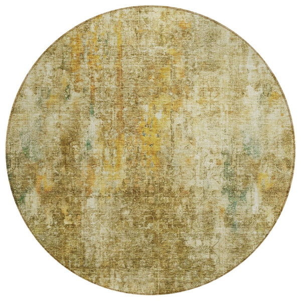 HomeRoots 5' Abstract Washable Indoor Outdoor Area Rug in Brown, Beige & Gold - Durable & Easy Care Design 8' Round 580210