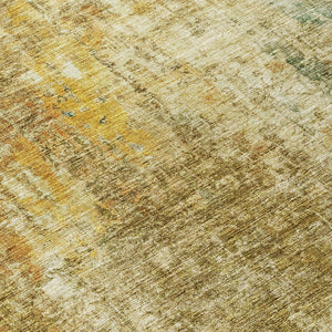 Homeroots 3' Brown Beige And Gold Abstract Washable Area Rug For Indoor And Outdoor Spaces, Durable Design 8' Round Polyester 580210