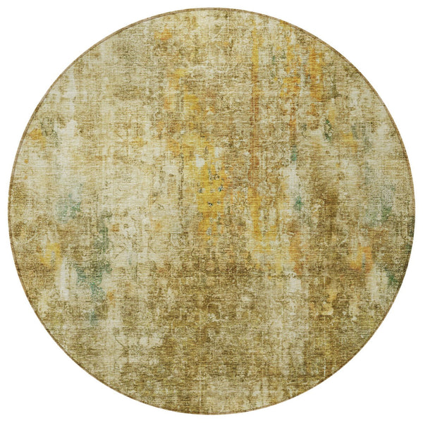 Homeroots 3' Brown Beige And Gold Abstract Washable Area Rug For Indoor And Outdoor Spaces, Durable Design 8' Round Polyester 580210