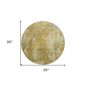 Homeroots 3' Brown Beige And Gold Abstract Washable Area Rug For Indoor And Outdoor Spaces, Durable Design 8' Round Polyester 580210