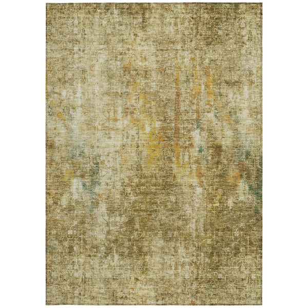 Homeroots 3' Brown Beige And Gold Abstract Washable Area Rug For Indoor And Outdoor Spaces, Durable Design 8' X 10' Polyester 580211